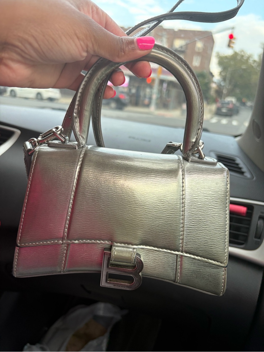 Balenciaga Metallic Silver Mini Top-Handle Bag